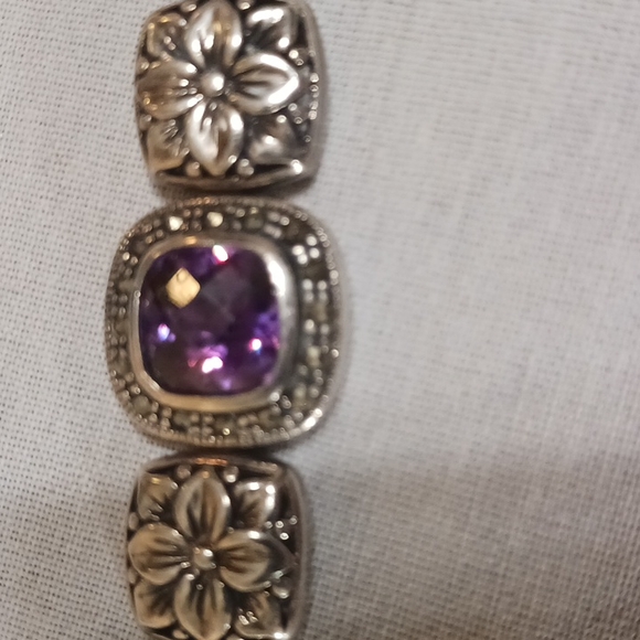 Elegant Silver and Amethyst Bracelet Floral Beaded Chain Bracelet - Picture 5 of 8